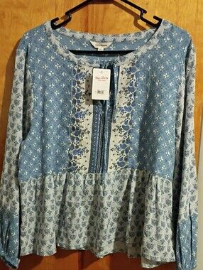 Lucky Brand Blue Floral Peasant Tunic Top
